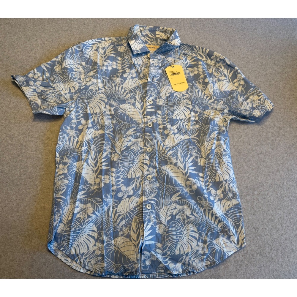 Tommy Bahama Button Up Shirt Mens S Blue Tropical Floral Cotton ST327989TX
